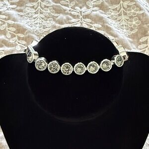 Touchstone Crystal Classic Silver Crystal Tennis Bracelet - Gray Clear Stones